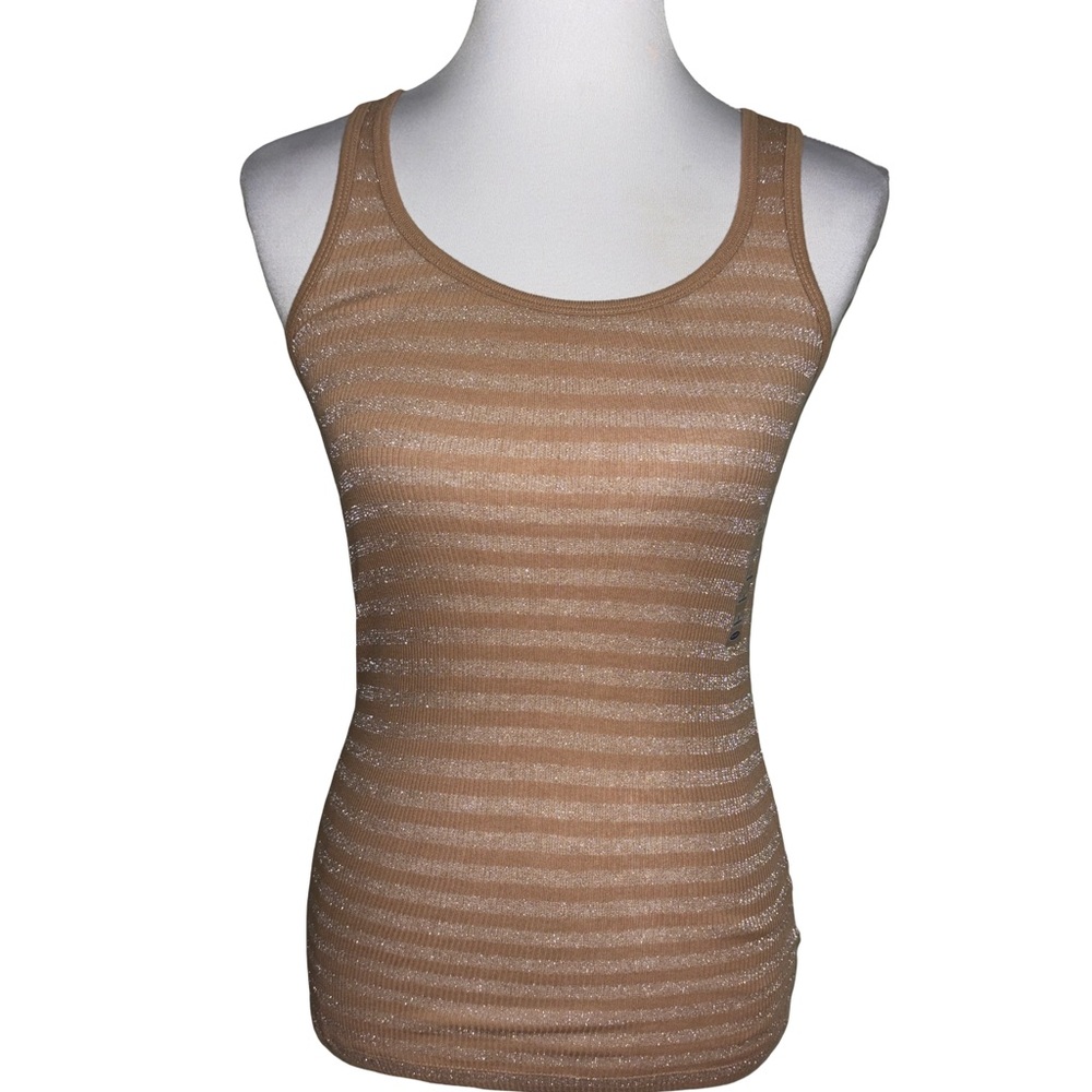 Old Navy Tan and White Striped Tank Top